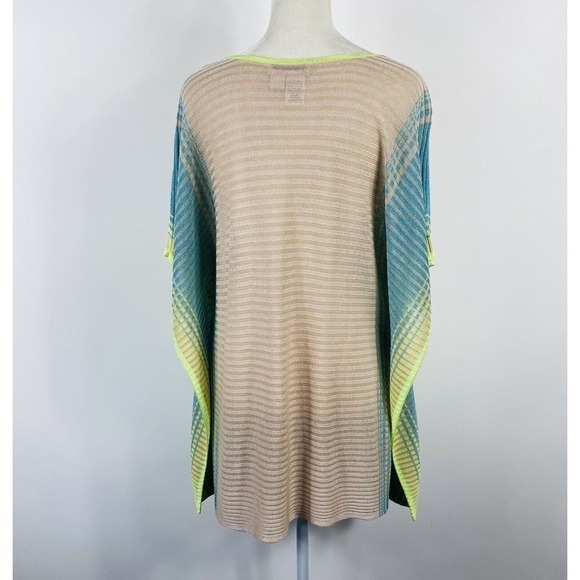 Coldwater Creek Size XS Small Linen Blend Drapey Poncho Top Tan Blue Neon Green - Picture 2 of 4